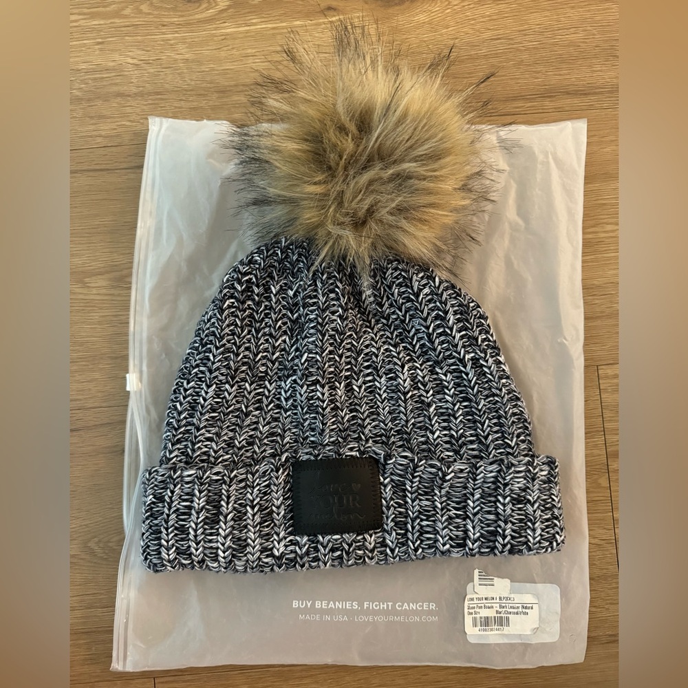 Love Your Melon Black and Gray Knit Pom-Pom Beanie